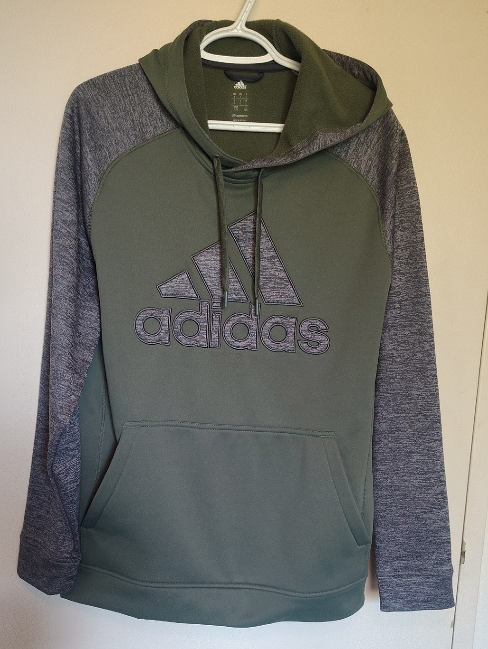 Adidas Men's Olive Green Climawarm Hoodie with Heather Gray Sleeves